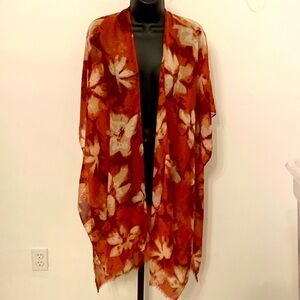 Denden Mushi Dark Rose Cream Sheer Hi-Low Floral Kimono NWOT One Size Fits Most
